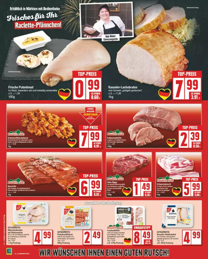 Aktueller Prospekt Edeka - Prospekte - von 30.12.2025 bis 04.01.2026 - strona 4 - produkty: braten, eis, fleisch, hackfleisch, kasseler, kotelett, küche, lachs, Lachsbraten, pute, Putenhackfleisch, rwe, sac, Ti