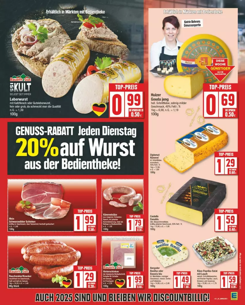 Aktueller Prospekt Edeka - Prospekte - von 30.12.2025 bis 04.01.2026 - strona 5 - produkty: bavaria blu, bergader, dip, discount, eis, fleisch, gouda, gouda jung, gutsleberwurst, Kalbfleisch, Käse, leberwurst, mac, mit kalbfleisch, nuss, Ria, schnittkäse, Ti, wurst