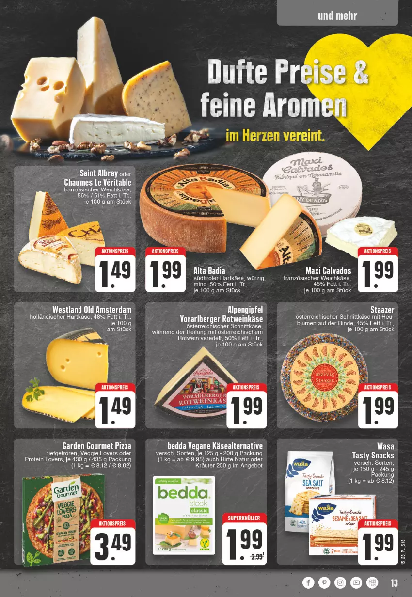 Aktueller Prospekt E Center - Angebote der Woche - von 03.04 bis 08.04.2023 - strona 13 - produkty: aktionspreis, angebot, Bad, Berger, blume, blumen, chaumes, eis, französischer weichkäse, hartkäse, Heu, Käse, kräuter, natur, oder kräuter, Old Amsterdam, österreichischer schnittkäse, reis, rind, rotwein, schnittkäse, snack, snacks, südtiroler, tee, Ti, veggie, Veggie Love, wasa, weichkäse, wein, Weinkäse