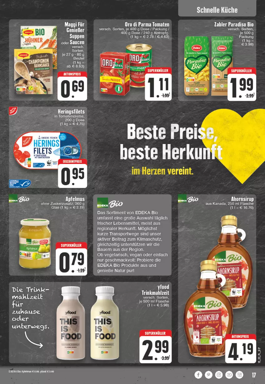 Aktueller Prospekt E Center - Angebote der Woche - von 03.04 bis 08.04.2023 - strona 17 - produkty: aktionspreis, auer, Bau, Bauer, bier, Biere, bio, creme, deka, edeka bio, eis, elle, filet, filets, flasche, hering, Herings, heringsfilets, küche, lebensmittel, mac, maggi, natur, reis, ring, rwe, sirup, Sport, suppe, suppen, Ti, tomate, tomaten, Vegeta, zucker