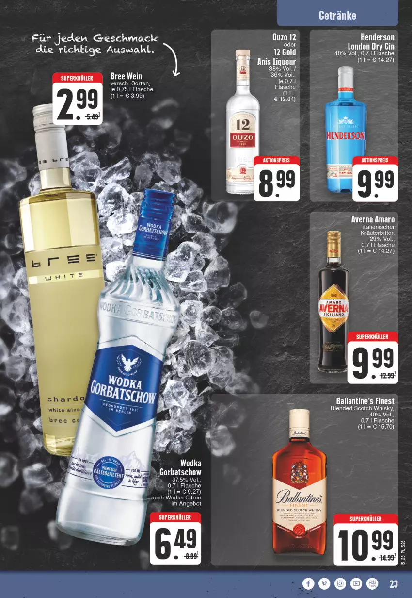 Aktueller Prospekt E Center - Angebote der Woche - von 03.04 bis 08.04.2023 - strona 23 - produkty: aktionspreis, amaro, averna, ball, blended scotch, blended scotch whisky, bree, eier, eis, flasche, Gorbatschow, kräuter, LG, liqueur, mac, rasen, reis, scotch, scotch whisky, Ti, wein, whisky, wodka