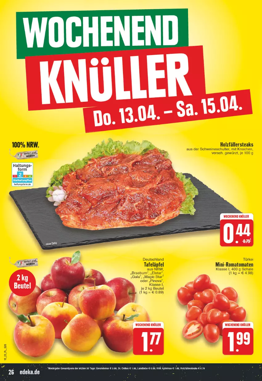 Aktueller Prospekt E Center - Angebote der Woche - von 03.04 bis 08.04.2023 - strona 26 - produkty: beutel, gewürz, Holz, holzfällersteaks, Romatomaten, Schal, Schale, schwein, schweine, steak, steaks, tafeläpfel, tomate, tomaten, wein, weine