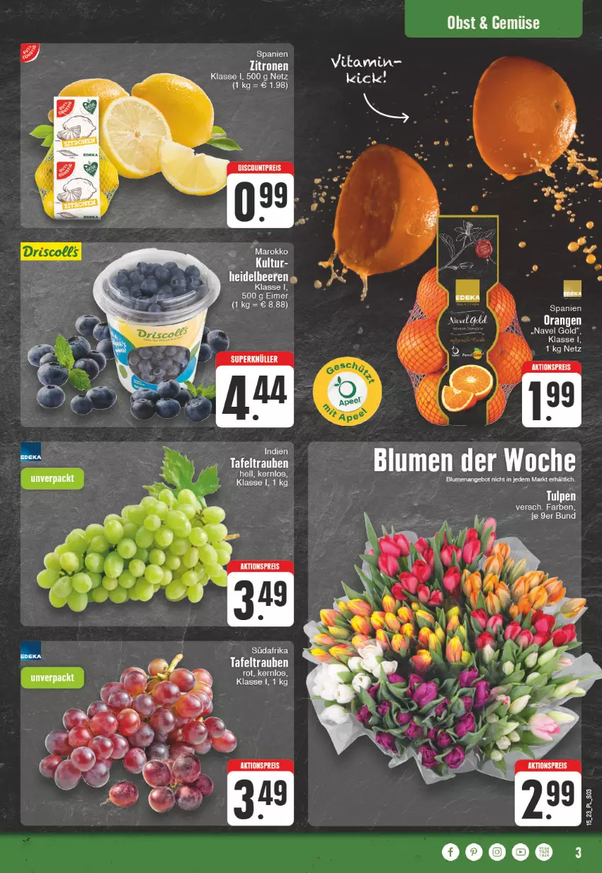 Aktueller Prospekt E Center - Angebote der Woche - von 03.04 bis 08.04.2023 - strona 3 - produkty: aktionspreis, angebot, blume, blumen, discount, eimer, eis, LG, reis, tafeltrauben, Ti, trauben, zitrone, zitronen