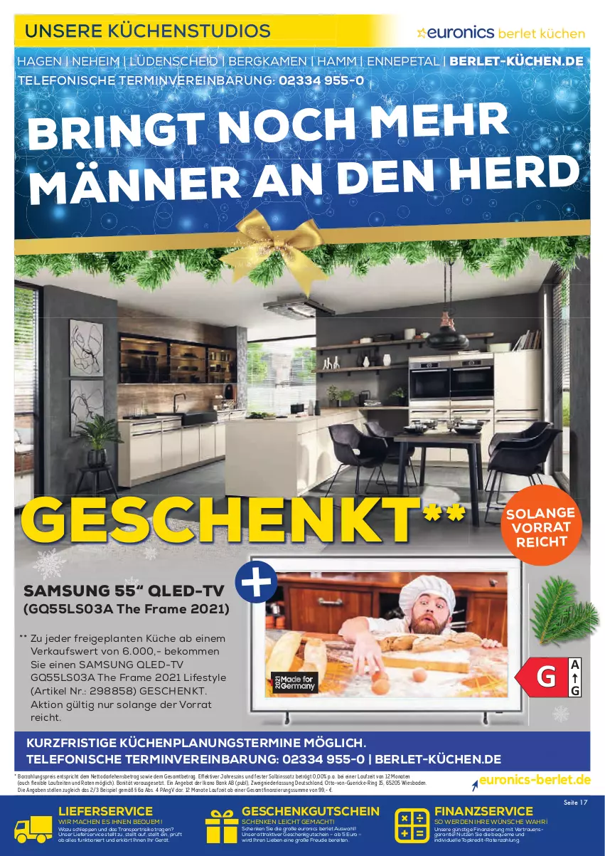 Aktueller Prospekt Berlet - Achtung!  - von 12.12 bis 18.12.2021 - strona 17 - produkty: angebot, Bad, Bank, beko, eis, elle, erde, gutschein, küche, Küchen, lieferservice, mac, qled, qled-tv, reis, ring, Samsung, Sport, telefon, Ti