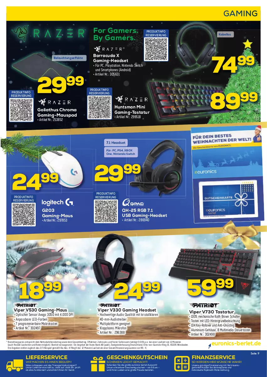 Aktueller Prospekt Berlet - Achtung!  - von 12.12 bis 18.12.2021 - strona 9 - produkty: angebot, Bad, Bank, beleuchtung, eis, elle, erde, gaming-headset, gutschein, Headset, lays, lieferservice, mac, Maus, nintendo, Nintendo Switch, PlayStation, ps4, reis, ring, Schal, smartphone, smartphones, Sport, Tastatur, Ti, tisch, usb, Xbox, Xbox One