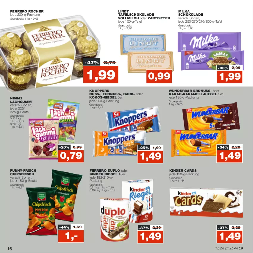 Aktueller Prospekt Real - von 17.10 bis 22.10.2022 - strona 16 - produkty: beutel, chips, chipsfrisch, duplo, eis, erdnuss, ferrero, Ferrero Rocher, funny-frisch, kakao, karamell, Kinder, kinder riegel, knoppers, kokos, lachgummi, lindt, milch, milka, milka schokolade, nimm2, nuss, reis, riegel, schoko, schokolade, tafelschokolade, vollmilch