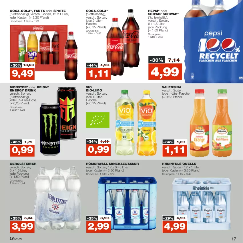 Aktueller Prospekt Real - von 17.10 bis 22.10.2022 - strona 17 - produkty: Alwa, bio, coca-cola, cola, drink, eis, elle, energy drink, fanta, fanta oder, fanta oder sprite, flasche, gerolsteine, gerolsteiner, limo, mineralwasser, monster, oder sprite, pepsi, reis, rheinfels quelle, Schwip Schwap, sprite, steiner, Ti, valensina, wasser