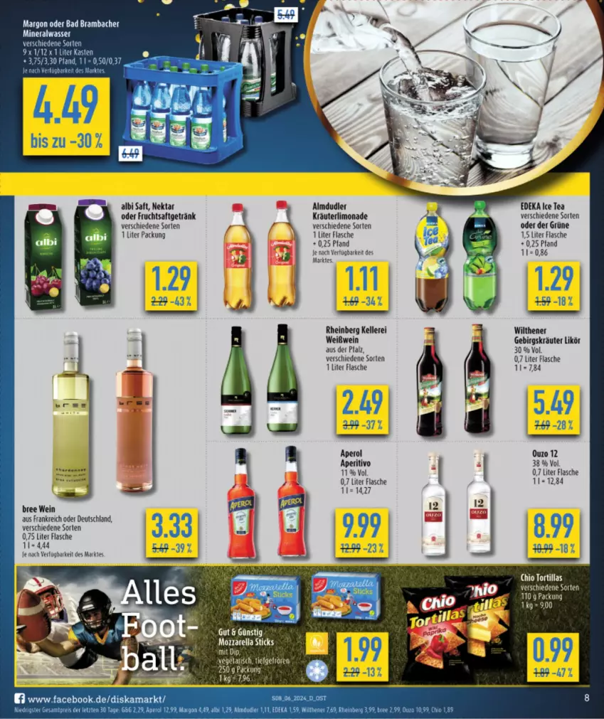 Aktueller Prospekt Diska - von 05.02 bis 10.02.2024 - strona 8 - produkty: almdudler, Alwa, aperol, Bad, bree, deka, dip, elle, flasche, frucht, fruchtsaft, fruchtsaftgetränk, getränk, ice tea, kräuter, likör, limo, limonade, mineralwasser, mozzarella, Nektar, rel, saft, Ti, tortilla, tortillas, Vegeta, wasser, wein, Weißwein, wilthener