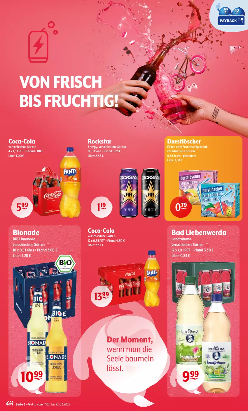 Aktueller Prospekt Getraenke Hoffmann - Prospekte - von 17.02 bis 22.03.2025 - strona 3 - produkty: Bad, Bad Liebenwerda, Bau, bio, bio limo, bionade, coca-cola, cola, durstlöscher, eis, eistee, frucht, fruchtsaft, fruchtsaftgetränk, getränk, limo, limonade, Rockstar, saft, tee, Ti