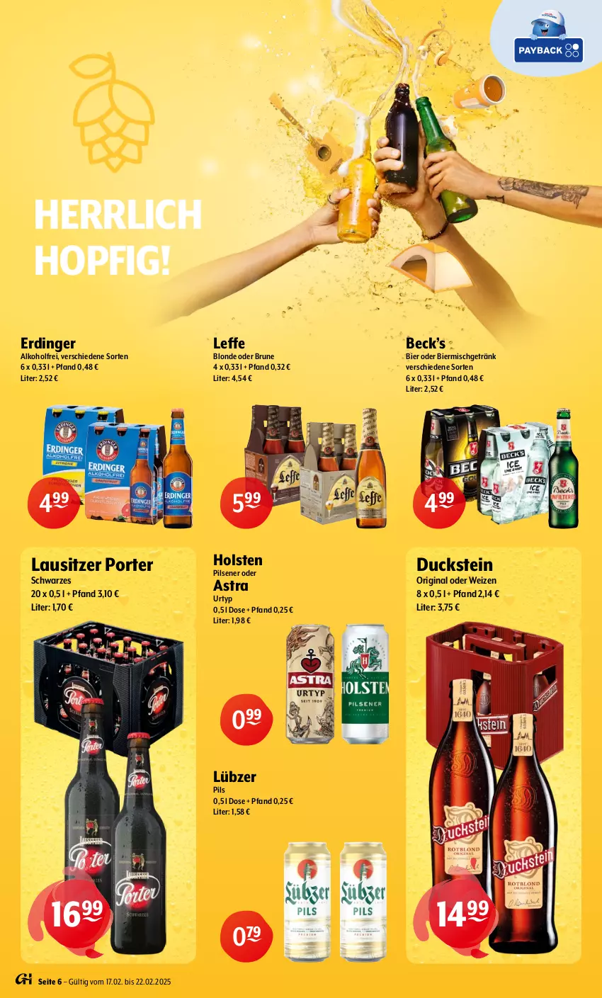 Aktueller Prospekt Getraenke Hoffmann - Prospekte - von 17.02 bis 22.03.2025 - strona 6 - produkty: alkohol, Astra, bier, Duck, erdinger, getränk, gin, holsten, holsten pilsener, Lübzer, pils, pilsener, Ti, urtyp