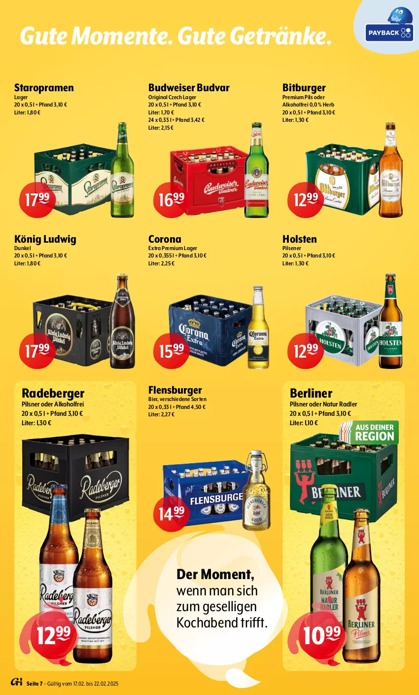 Aktueller Prospekt Getraenke Hoffmann - Prospekte - von 17.02 bis 22.03.2025 - strona 7 - produkty: alkohol, Berger, berliner, bier, bitburger, budweiser, burger, corona, eis, ente, flensburger, getränk, getränke, gin, holsten, natur, natur radler, pils, pilsener, pilsner, premium pils, radeberger, radeberger pilsner, radler, Staropramen, Ti