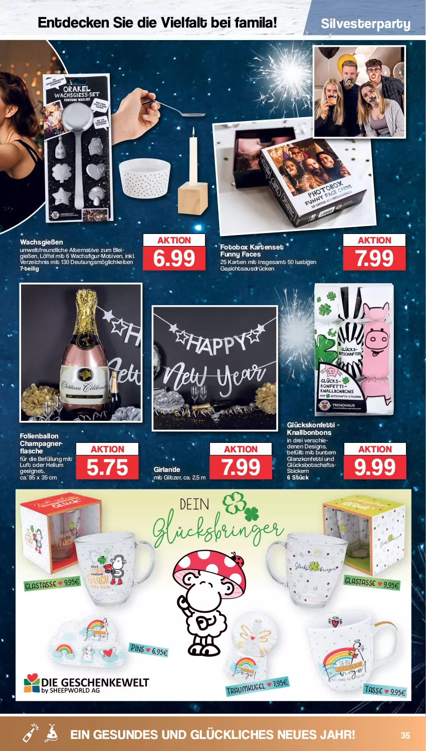 Aktueller Prospekt Famila - Prospekte - von 27.12 bis 31.12.2022 - strona 35 - produkty: ball, bonbons, champagne, champagner, decke, flasche, Girlande, Löffel, Lusti, tasse, Ti