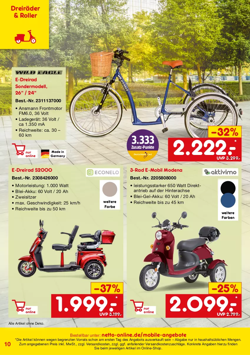 Aktueller Prospekt Netto Marken-Discount - Online-SonderangeboteMobilität - von 27.04 bis 31.07.2023 - strona 10 - produkty: akku, angebot, angebote, dell, Dreirad, eis, Germ, Mode, ndk, reis, Roller, Ti, ZTE