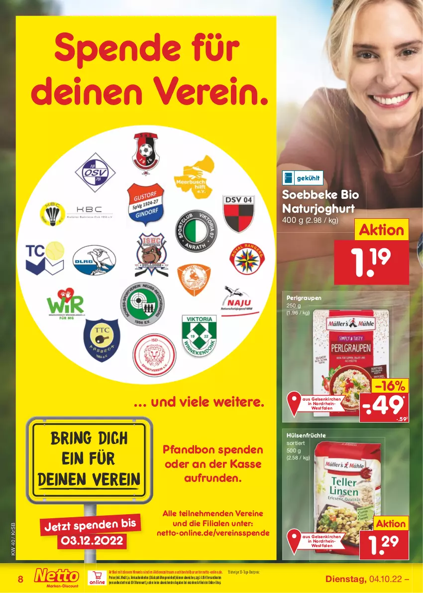 Aktueller Prospekt Netto Marken-Discount - Filial-Angebote - von 04.10 bis 08.10.2022 - strona 8 - produkty: bestpreis, bio, eis, früchte, hülsenfrüchte, joghur, joghurt, LG, natur, naturjoghurt, ndk, reis, ring, senf, Ti, versandkostenfrei