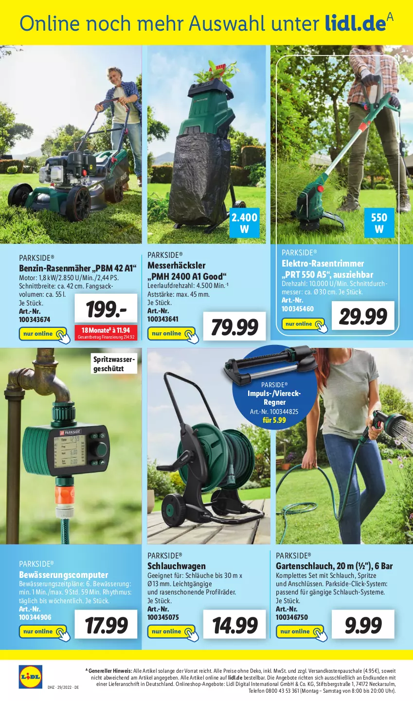 Aktueller Prospekt Lidl - Wochen-Highlights im Onlineshop - von 18.07 bis 24.07.2022 - strona 2 - produkty: angebot, angebote, Brei, computer, eis, Elektro, elle, Garten, gartenschlauch, messer, ndk, Parkside, pute, rasen, rasenmäher, rasentrimmer, reis, rel, sac, Schal, Schale, schlauch, schläuche, schlauchwagen, telefon, Ti, uhr, Viereckregner, wasser