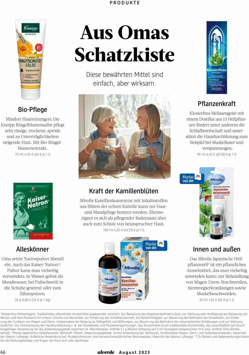 Aktueller Prospekt Dm Drogerie - Prospekte - von 01.08 bis 31.08.2023 - strona 66 - produkty: alkohol, Alverde, Apotheke, Bad, bio, blume, blumen, Blüte, eis, elle, erde, ilag, Kaiser, Kamill, kamille, kneipp, kraft, LG, mundwasser, pflanze, pflanzen, Pflanzenöl, reis, ring, rwe, schuhe, Ti, wasser, ZTE