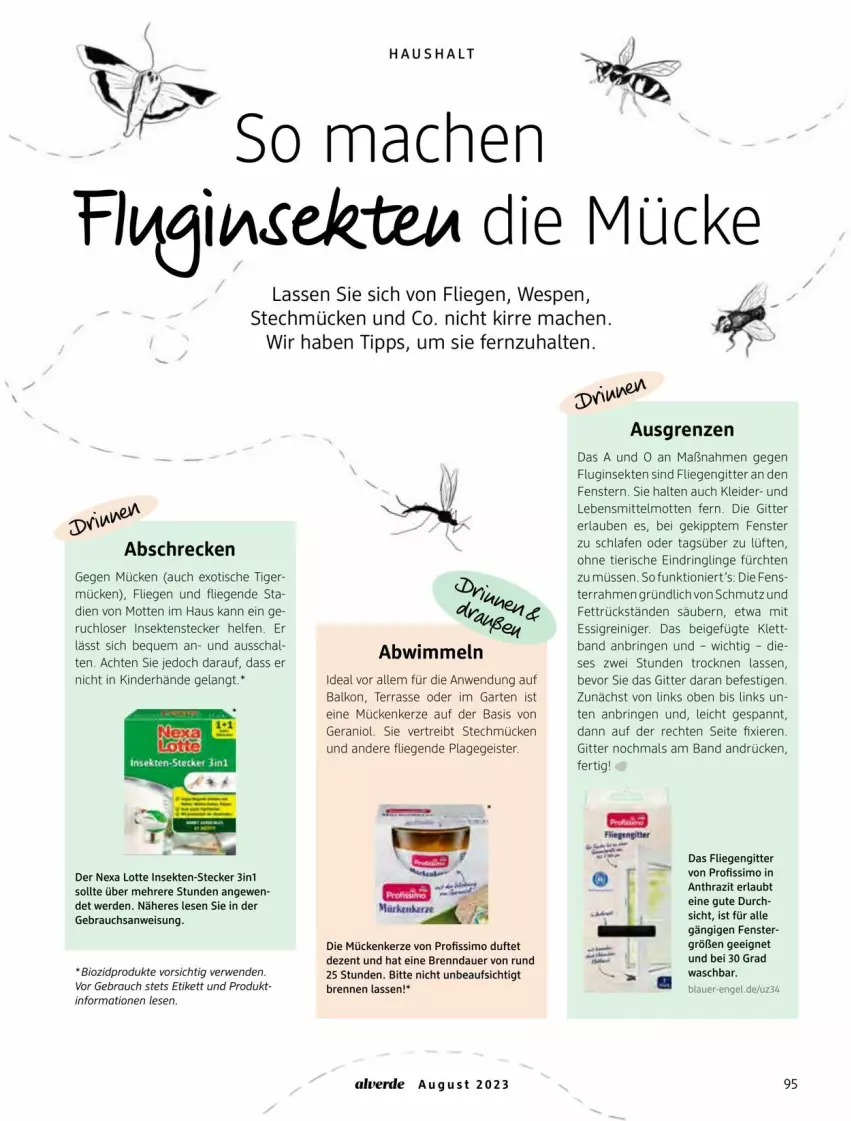 Aktueller Prospekt Dm Drogerie - Prospekte - von 01.08 bis 31.08.2023 - strona 95 - produkty: Alverde, auer, bio, biozidprodukte, eis, Elan, Engel, erde, essig, fenster, fliegengitter, Garten, gin, kerze, Kinder, kleid, kleider, lebensmittel, Liege, mac, nexa, Nexa Lotte, Profissimo, Rauch, reiniger, ring, rwe, Schal, sekt, sim, Ti, tisch