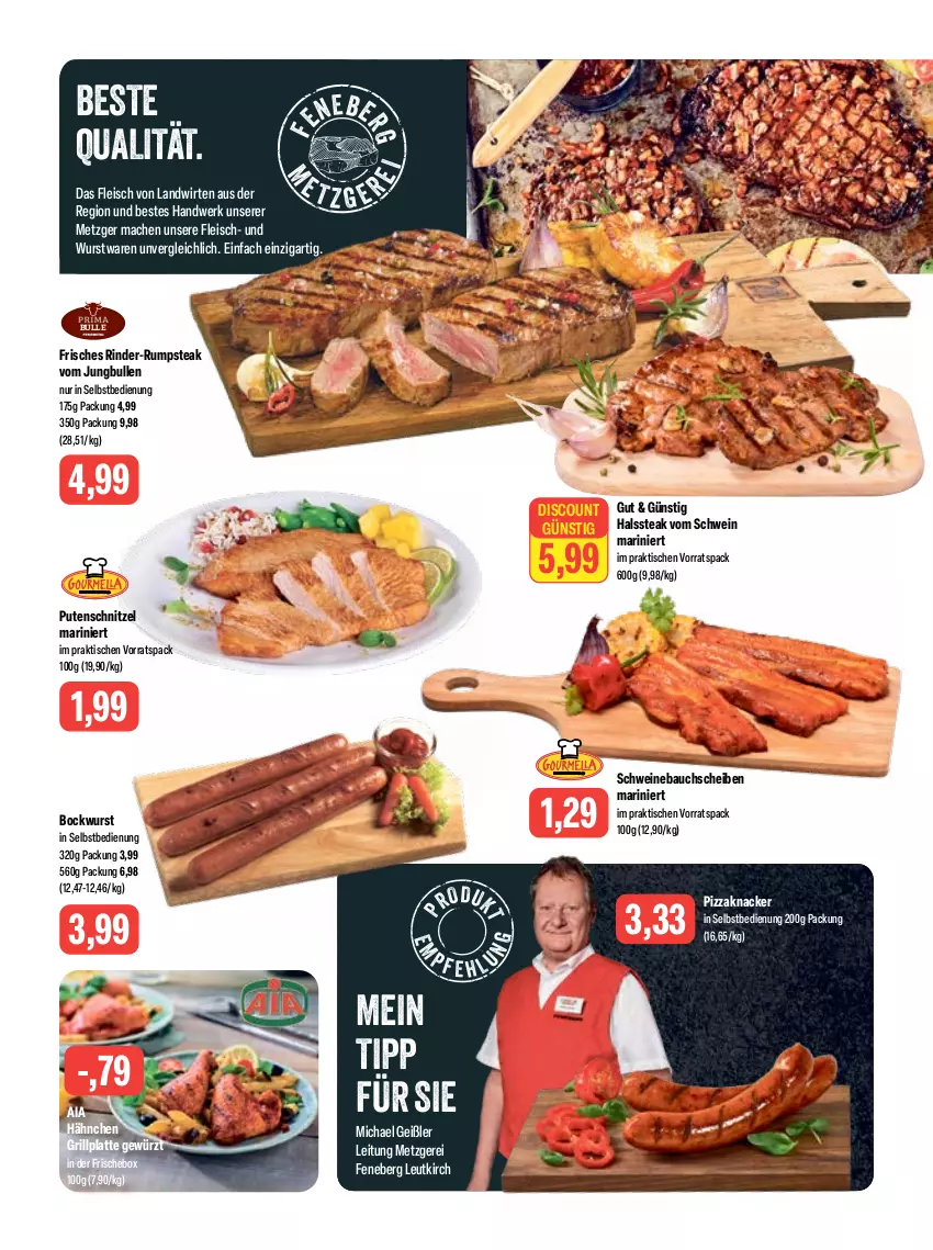 Aktueller Prospekt Feneberg - Prospekte - von 09.06 bis 10.06.2023 - strona 2 - produkty: Bau, bauchscheiben, bockwurst, discount, eis, fleisch, gewürz, grill, grillplatte, jungbullen, knacker, latte, mac, pizza, pute, putenschnitzel, rind, rinder, rinder-rumpsteak, rum, rumpsteak, schnitzel, schwein, schweine, Schweinebauch, schweinebauchscheiben, steak, Ti, tisch, wein, weine, wurst