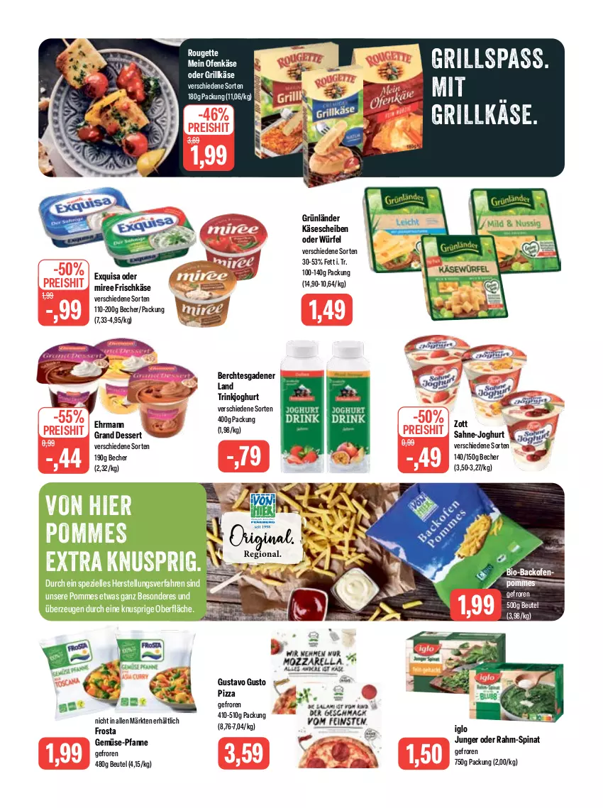 Aktueller Prospekt Feneberg - Prospekte - von 09.06 bis 10.06.2023 - strona 7 - produkty: backofen, Becher, beutel, bio, dessert, ehrmann, Ehrmann Grand Dessert, eis, elle, exquisa, frischkäse, frosta, gemüse-pfanne, grill, Grillkäse, grünländer, iglo, joghur, joghurt, Käse, käsescheiben, miree, Ofen, Ofenkäse, pfanne, pizza, pommes, rahm-spinat, reis, rouge, rougette, sahne, Spezi, spinat, würfel, zott