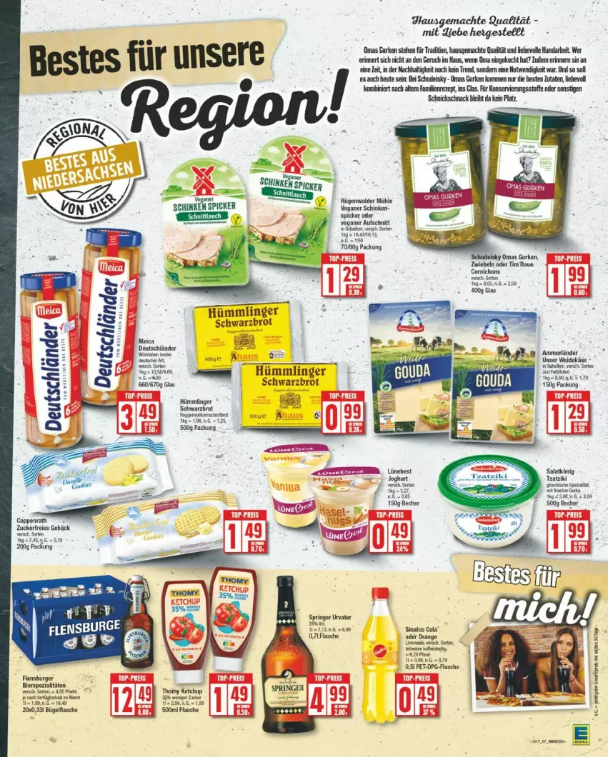 Aktueller Prospekt Edeka - Prospekte - von 22.04 bis 27.04.2024 - strona 7 - produkty: ammerländer, aufschnitt, brot, cola, eis, flasche, gurke, gurken, Heu, Käse, ketchup, mac, merl, rezept, schinken, schinken spicker, Schwarzbrot, sinalco, thomy, Ti, zucker, zwiebel, zwiebeln