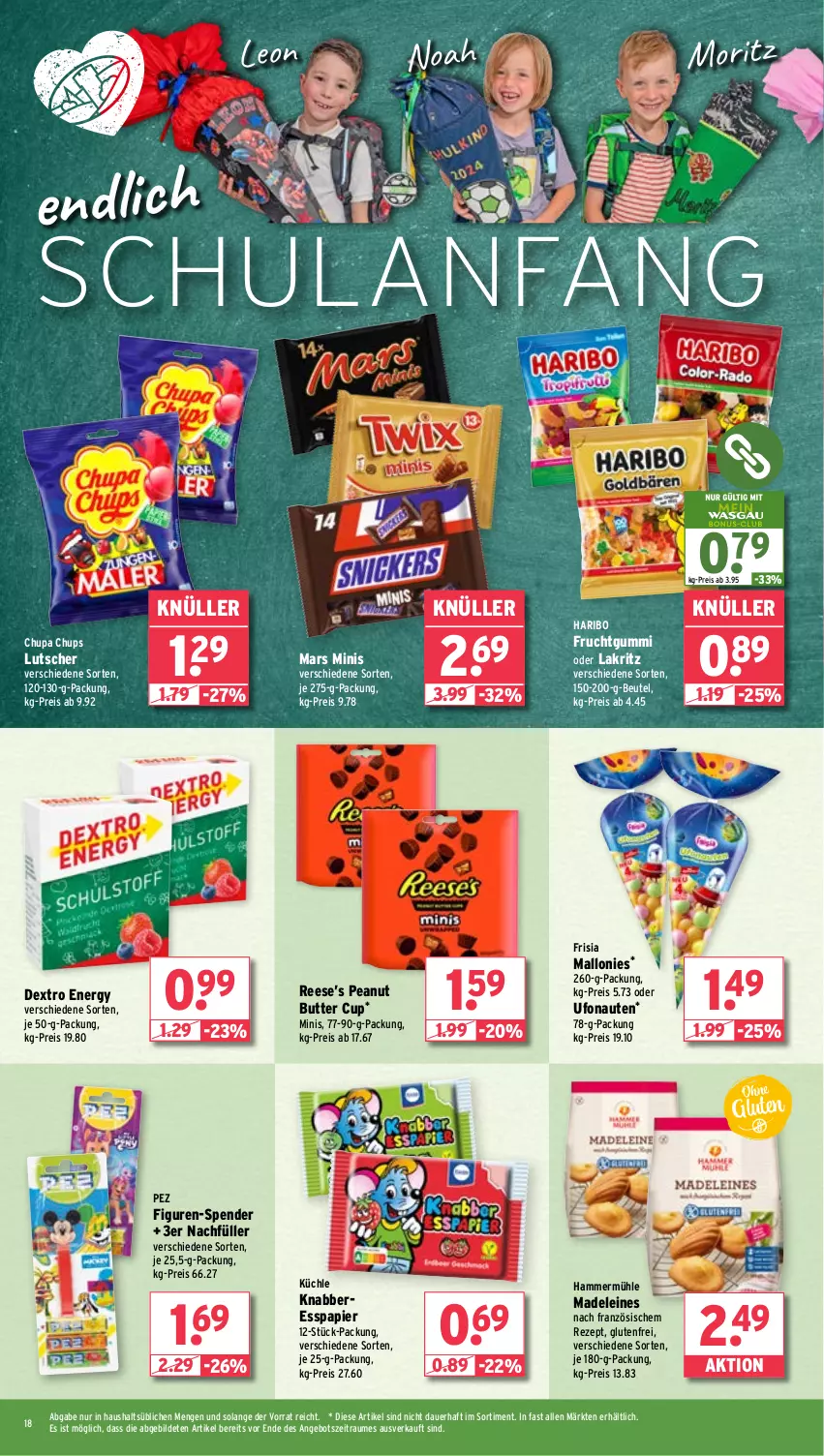 Aktueller Prospekt Wasgau - von 05.08 bis 10.08.2024 - strona 18 - produkty: angebot, auer, beutel, butter, chupa, chupa chups, eis, frucht, fruchtgummi, haribo, Lakritz, leine, Lutscher, mars, oder lakritz, papier, peanut butter, reis, rezept, Ti