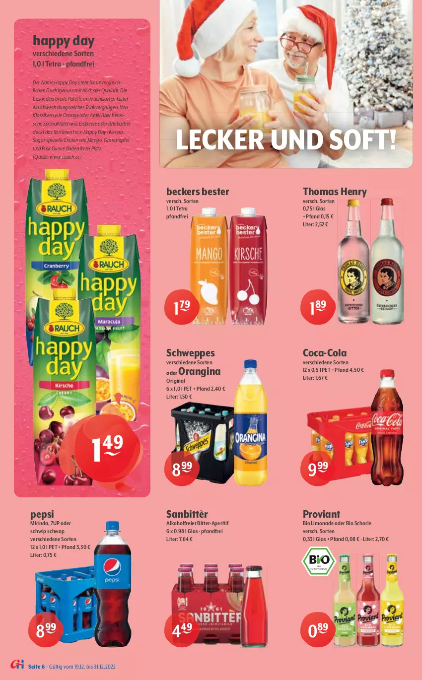 Aktueller Prospekt Getraenke Hoffmann - Prospekte - von 19.12 bis 31.12.2022 - strona 6 - produkty: 7UP, alkohol, aperitif, apfel, Beckers Bester, beere, Benediktiner, bier, bio, bio limo, bitburger, Brei, burger, coca-cola, cola, eier, eis, elle, erdbeere, franziskaner, frucht, gin, grana, granatapfel, Guave, Happy Day, hasseröder, kellerbier, limo, limonade, mango, Mirinda, natur, nuss, orange, orangina, Palette, pepsi, pils, premium pils, Proviant, Rana, Rauch, rhabarber, rind, Sanbittèr, schorle, schweppes, Schwip Schwap, Spaten, Spezi, Stiegl, thomas henry, Ti, weihenstephan, weissbier