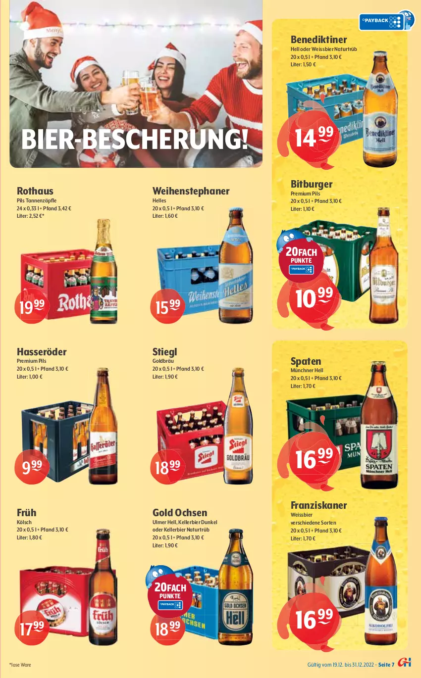 Aktueller Prospekt Getraenke Hoffmann - Prospekte - von 19.12 bis 31.12.2022 - strona 7 - produkty: 7UP, alkohol, aperitif, apfel, Beckers Bester, beere, Benediktiner, bier, bio, bio limo, bitburger, Brei, burger, coca-cola, cola, eier, eis, elle, erdbeere, franziskaner, frucht, gin, grana, granatapfel, Guave, Happy Day, hasseröder, kellerbier, limo, limonade, mango, Mirinda, natur, nuss, orange, orangina, Palette, pepsi, pils, premium pils, Proviant, Rana, Rauch, rhabarber, rind, Sanbittèr, schorle, schweppes, Schwip Schwap, Spaten, Spezi, Stiegl, thomas henry, Ti, weihenstephan, weissbier