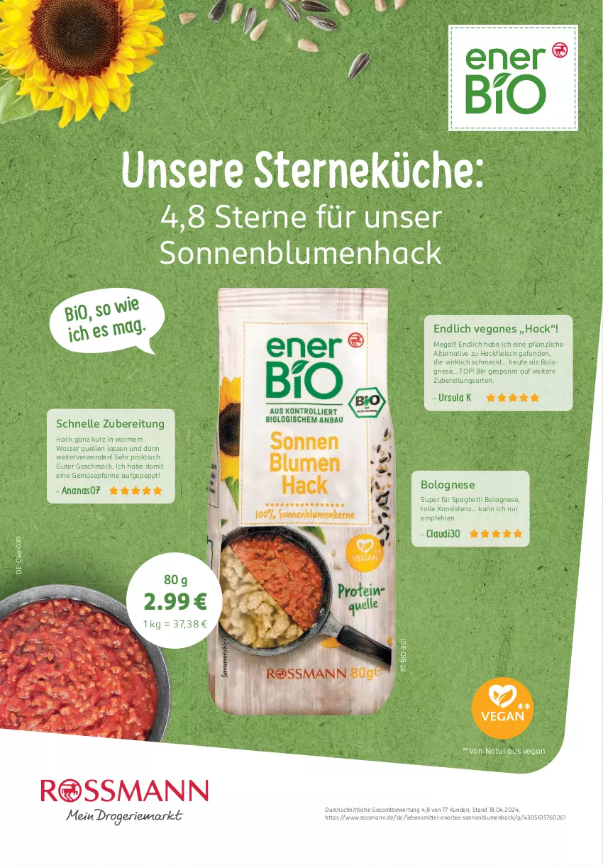 Aktueller Prospekt Rossmann - Prospekte - von 06.05 bis 28.07.2024 - strona 73 - produkty: ananas, bio, blume, blumen, bolognese, eis, elle, fleisch, gefu, hackfleisch, Heu, küche, lebensmittel, mac, natur, pfanne, rwe, sonnenblume, sonnenblumen, spaghetti, spaghetti bolognese, Ti, tisch, wasser