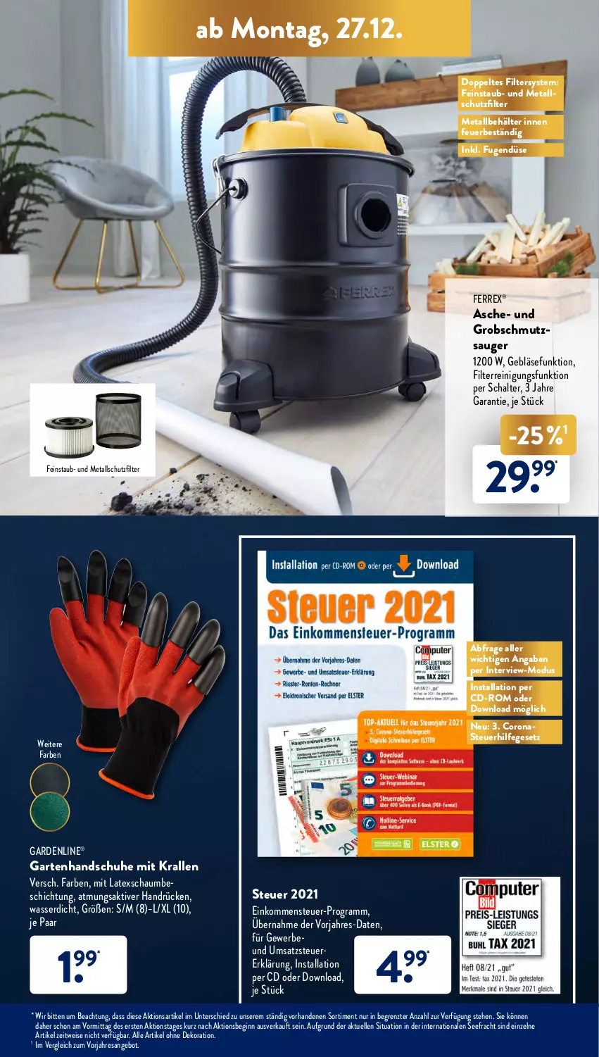 Aktueller Prospekt AldiSud - ALDI Aktuell - von 27.12 bis 31.12.2021 - strona 17 - produkty: alle artikel ohne dekoration, angebot, Behälter, corona, dekoration, eis, elle, ferrex, gardenline®, Garten, gin, handschuhe, Reinigung, resa, Schal, schuhe, Ti, wasser, ZTE