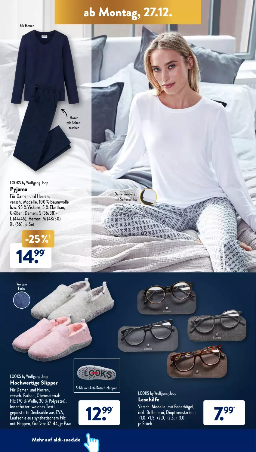 Aktueller Prospekt AldiSud - ALDI Aktuell - von 27.12 bis 31.12.2021 - strona 18 - produkty: aldi, Bau, baumwolle, Brille, bügel, decksohle, dell, elle, hose, hosen, Mode, Pyjama, Ria, slip, Slipper, Tasche, taschen, Ti, tisch, wolle