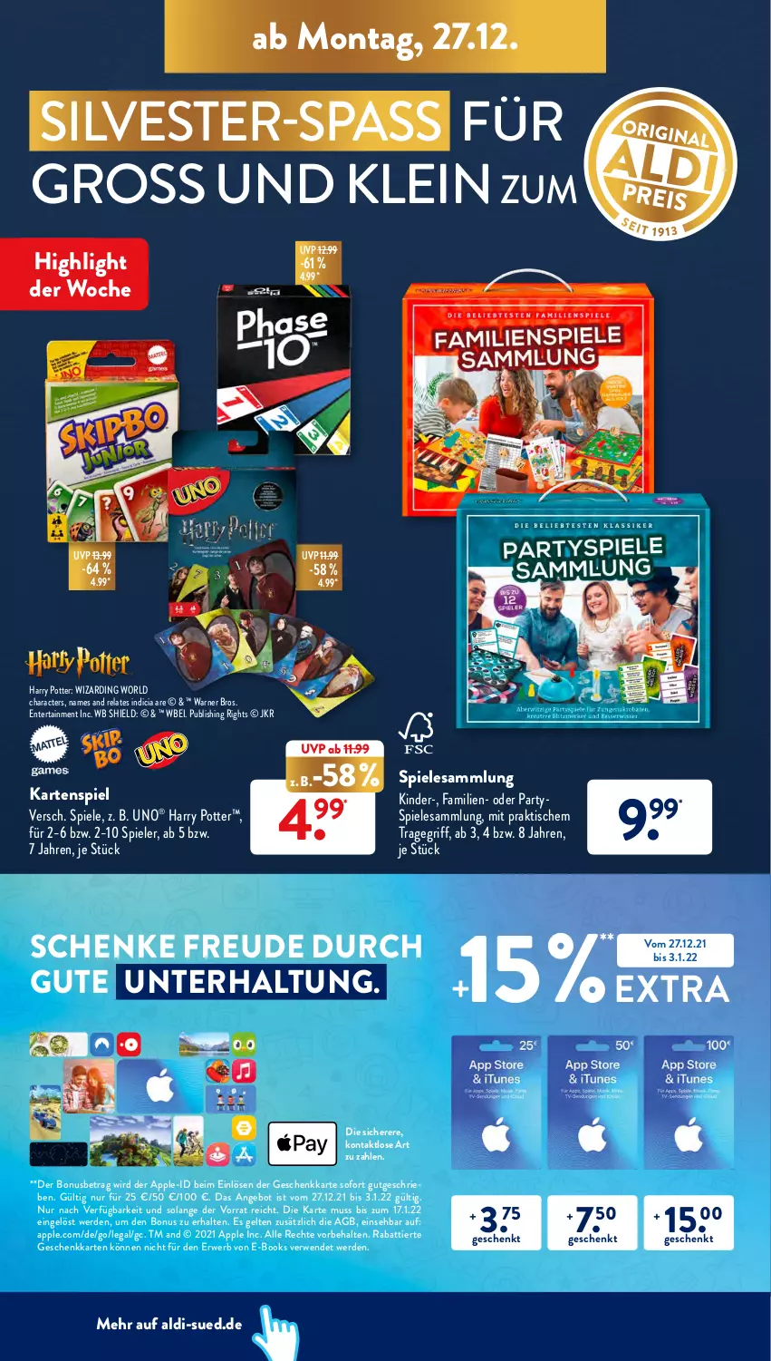 Aktueller Prospekt AldiSud - ALDI Aktuell - von 27.12 bis 31.12.2021 - strona 20 - produkty: aldi, angebot, Apple, ente, erde, Kartenspiel, Kinder, rel, rwe, Spiele, Ti, tisch, tragegriff, usb