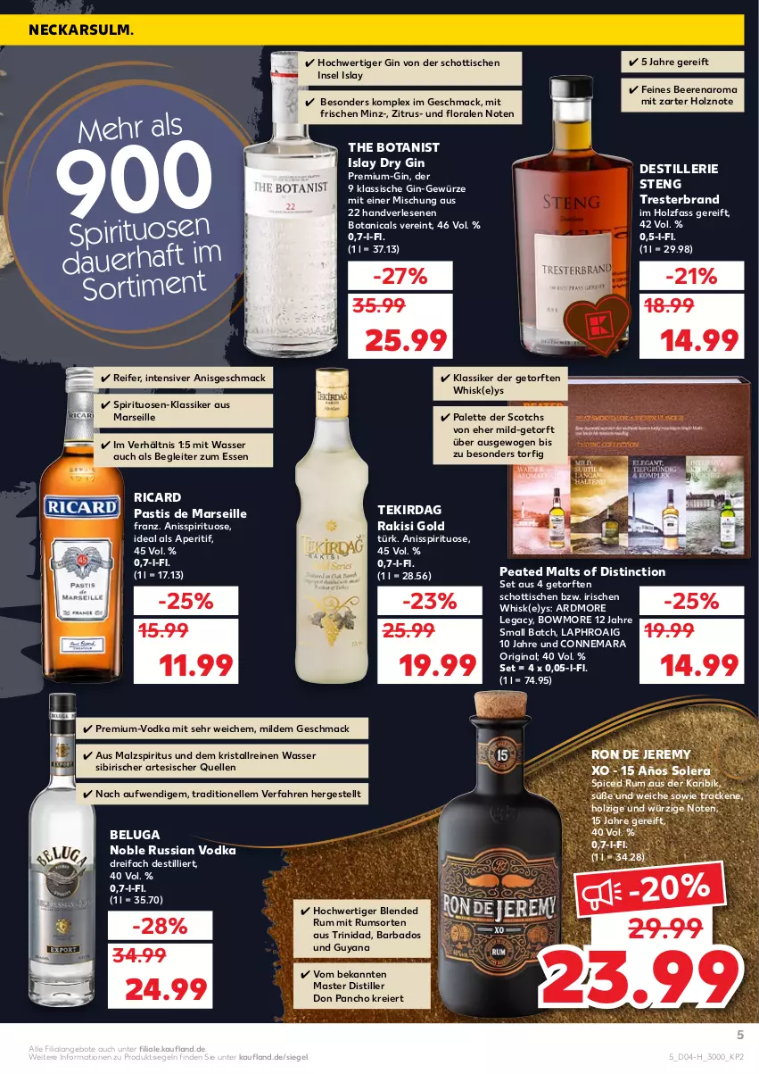 Aktueller Prospekt Kaufland - Spezielle Angebote - von 27.01 bis 02.02.2022 - strona 5 - produkty: angebot, angebote, aperitif, asti, auer, Bad, beere, beeren, Beluga, Bowmore, dry gin, eier, elle, gewürz, gin, Holz, laphroaig, mac, malz, mars, Palette, rum, schott, scotch, spirituosen, spiritus, Ti, tisch, vodka, wasser