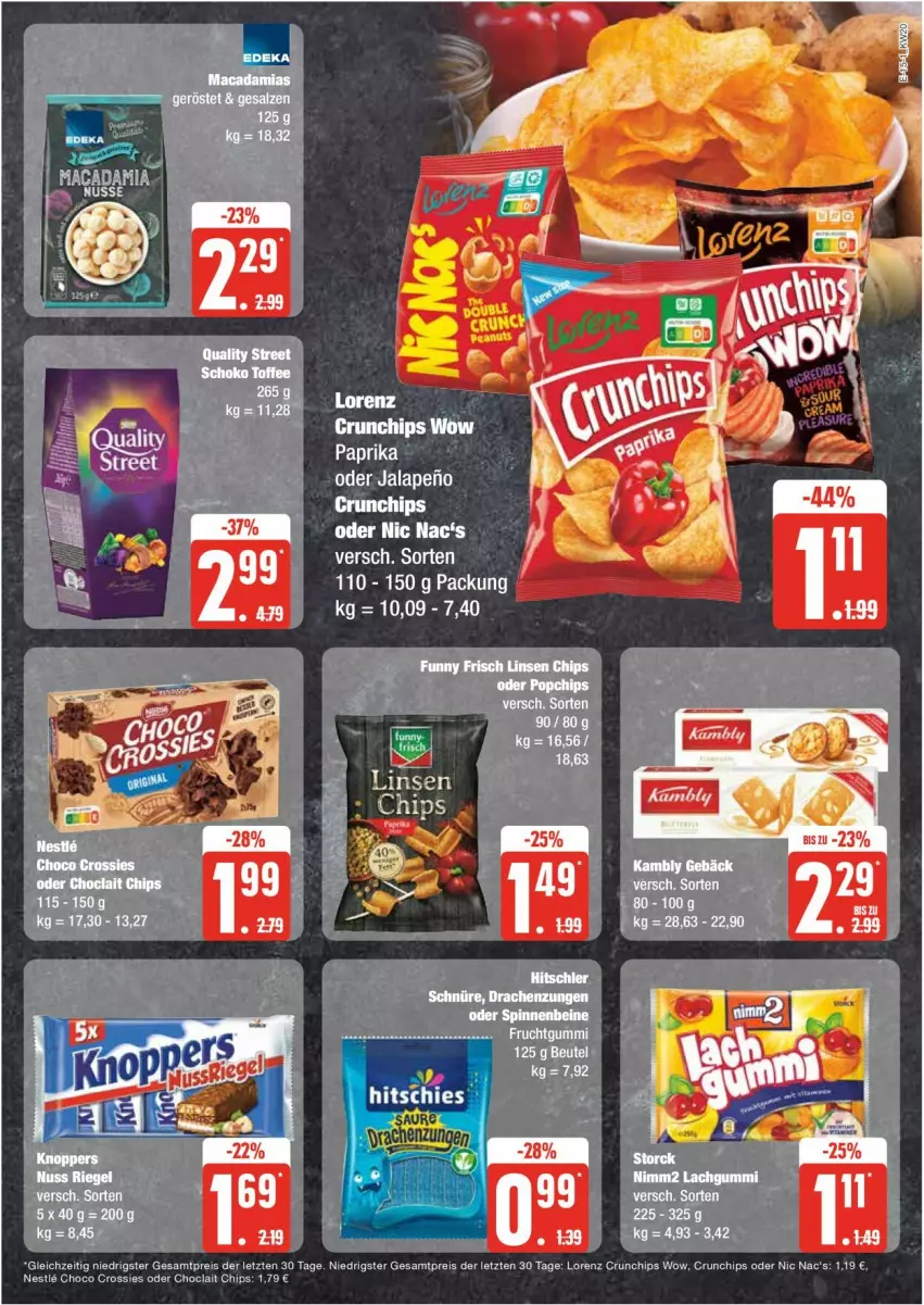 Aktueller Prospekt Edeka - Prospekte - von 13.05 bis 18.05.2024 - strona 15 - produkty: chips, choclait chips, choco crossies, crossies, crunchips, eis, frucht, fruchtgummi, lorenz, lorenz crunchips, nic nac's, paprika, reis, Ti, ZTE