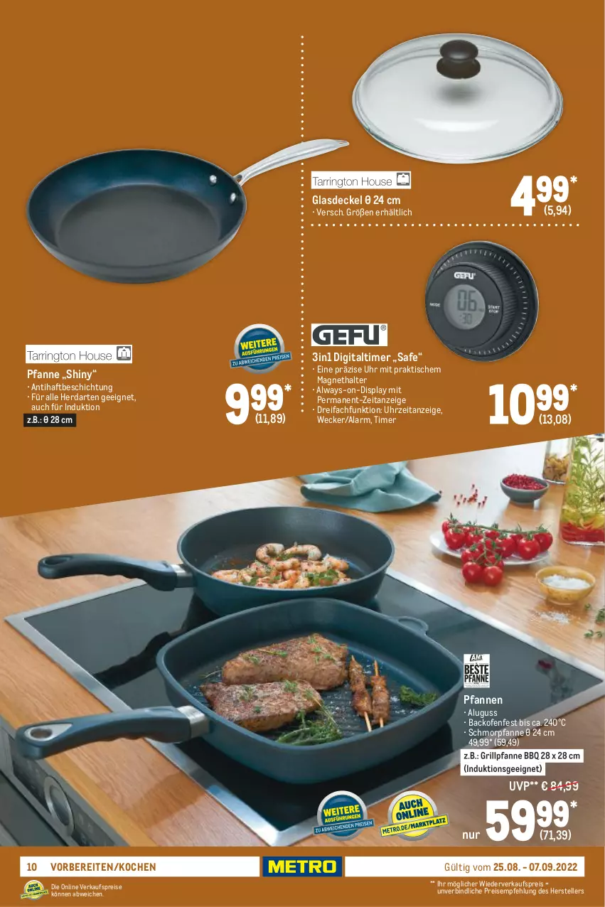 Aktueller Prospekt Metro - Kochen Spezial - von 25.08 bis 07.09.2022 - strona 10 - produkty: Alwa, Always, backofen, decke, Deckel, eis, elle, Glasdeckel, grill, Grillpfanne, herdarten, Ofen, pfanne, pfannen, reis, schmorpfanne, teller, Ti, timer, tisch, uhr, weck