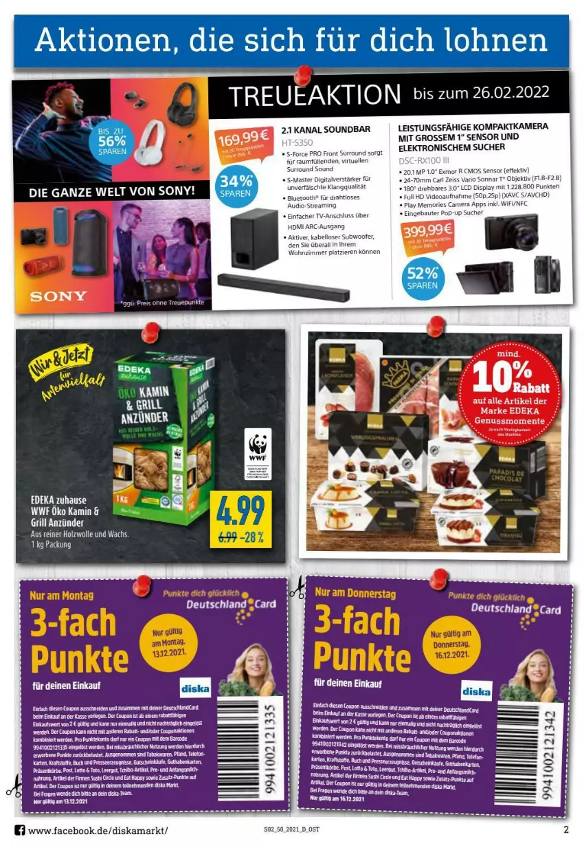 Aktueller Prospekt Diska - Prospekte - von 13.12 bis 18.12.2021 - strona 2 - produkty: Bau, buch, coupon, deka, deo, Draht, eier, eis, Elektro, elle, ente, erde, guthabenkarte, gutschein, HDMI, kamera, Kamin, kraft, LG, nuss, reis, sony, Subwoofer, tee, telefon, teller, Ti