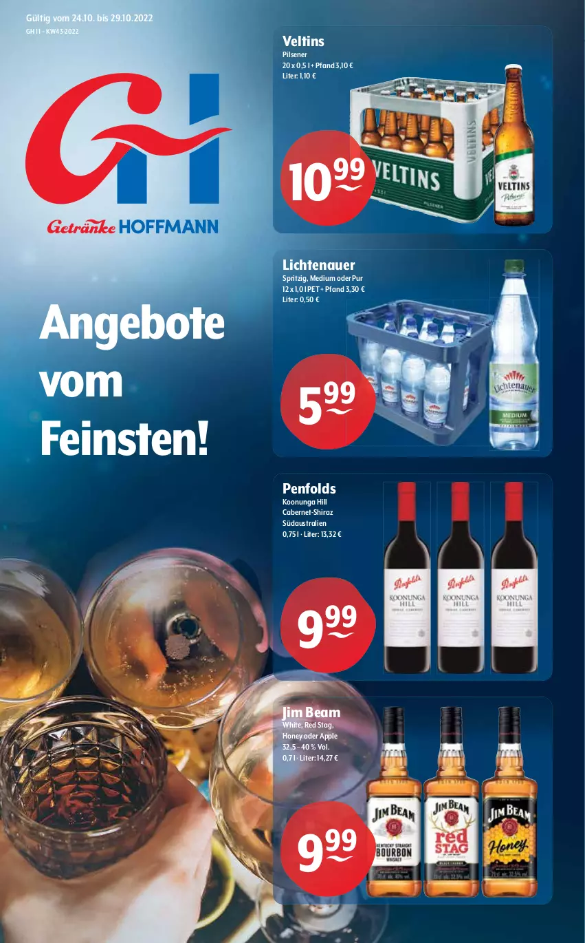 Aktueller Prospekt Getraenke Hoffmann - Prospekte - von 24.10 bis 29.10.2022 - strona 1 - produkty: angebot, angebote, Apple, auer, aust, cabernet, jim beam, lichtenauer, pils, pilsener, Ti, veltins, veltins pilsener