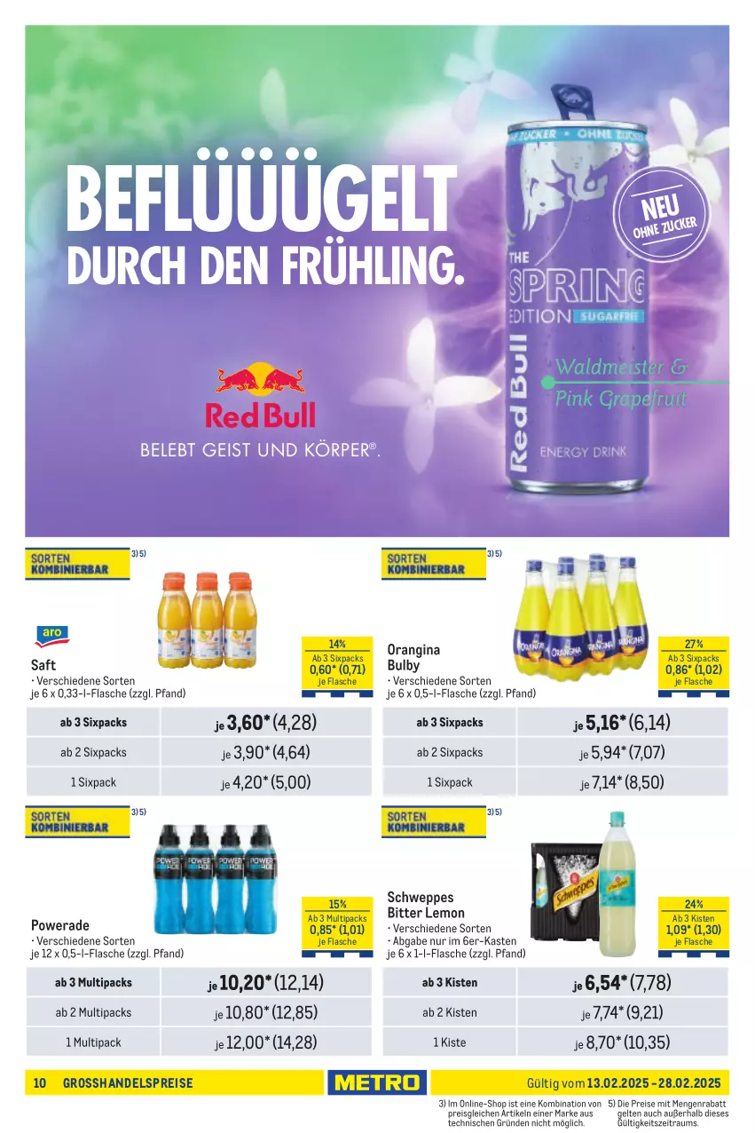 Aktueller Prospekt Metro - Händler Journal - von 13.02 bis 28.02.2025 - strona 10 - produkty: bitter lemon, eis, flasche, gin, orangina, reis, saft, schweppes, Ti