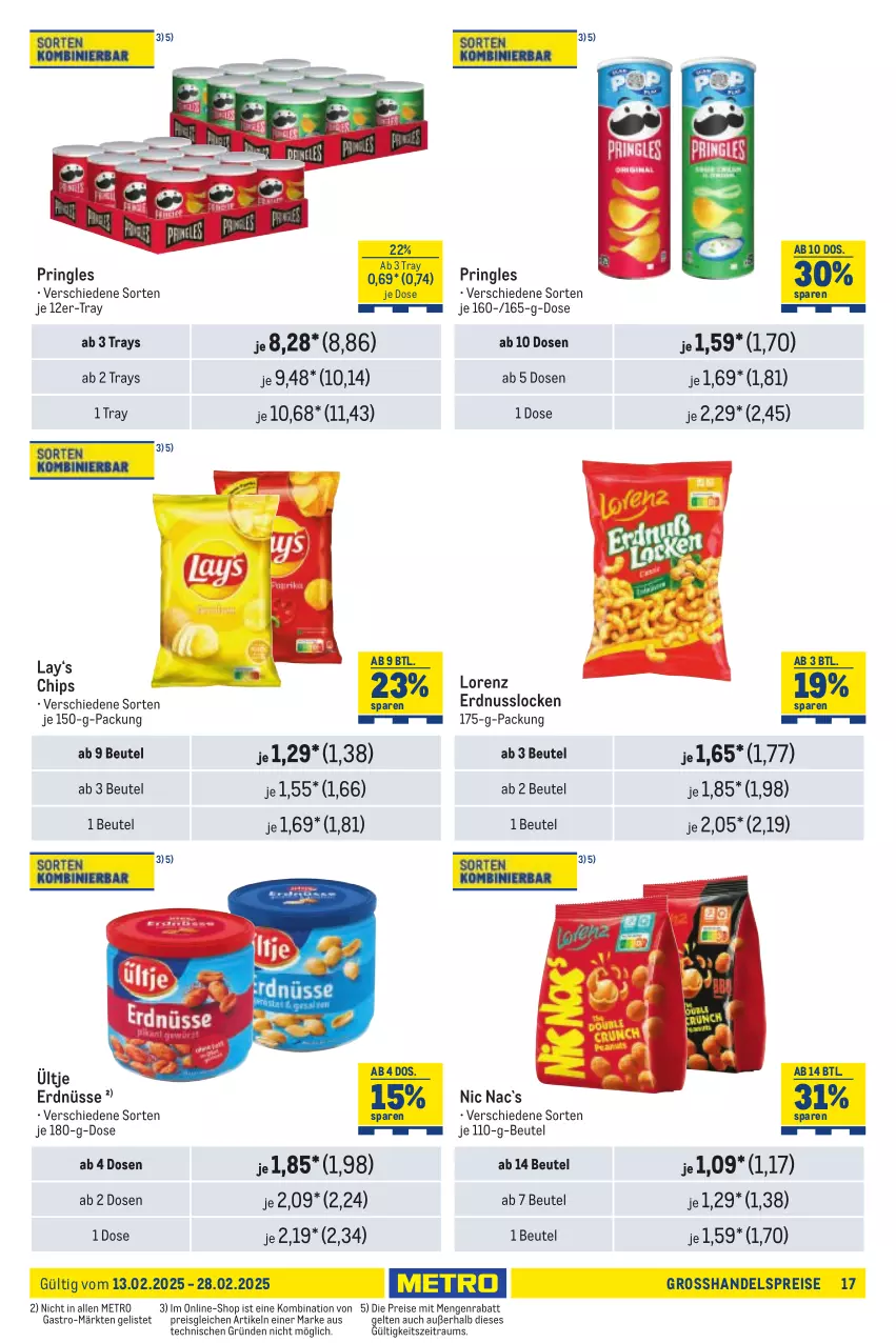 Aktueller Prospekt Metro - Händler Journal - von 13.02 bis 28.02.2025 - strona 17 - produkty: beutel, chips, eis, erdnuss, erdnüsse, lorenz, Metro, nuss, pringles, reis, ring, Ti, ültje, ültje erdnüsse