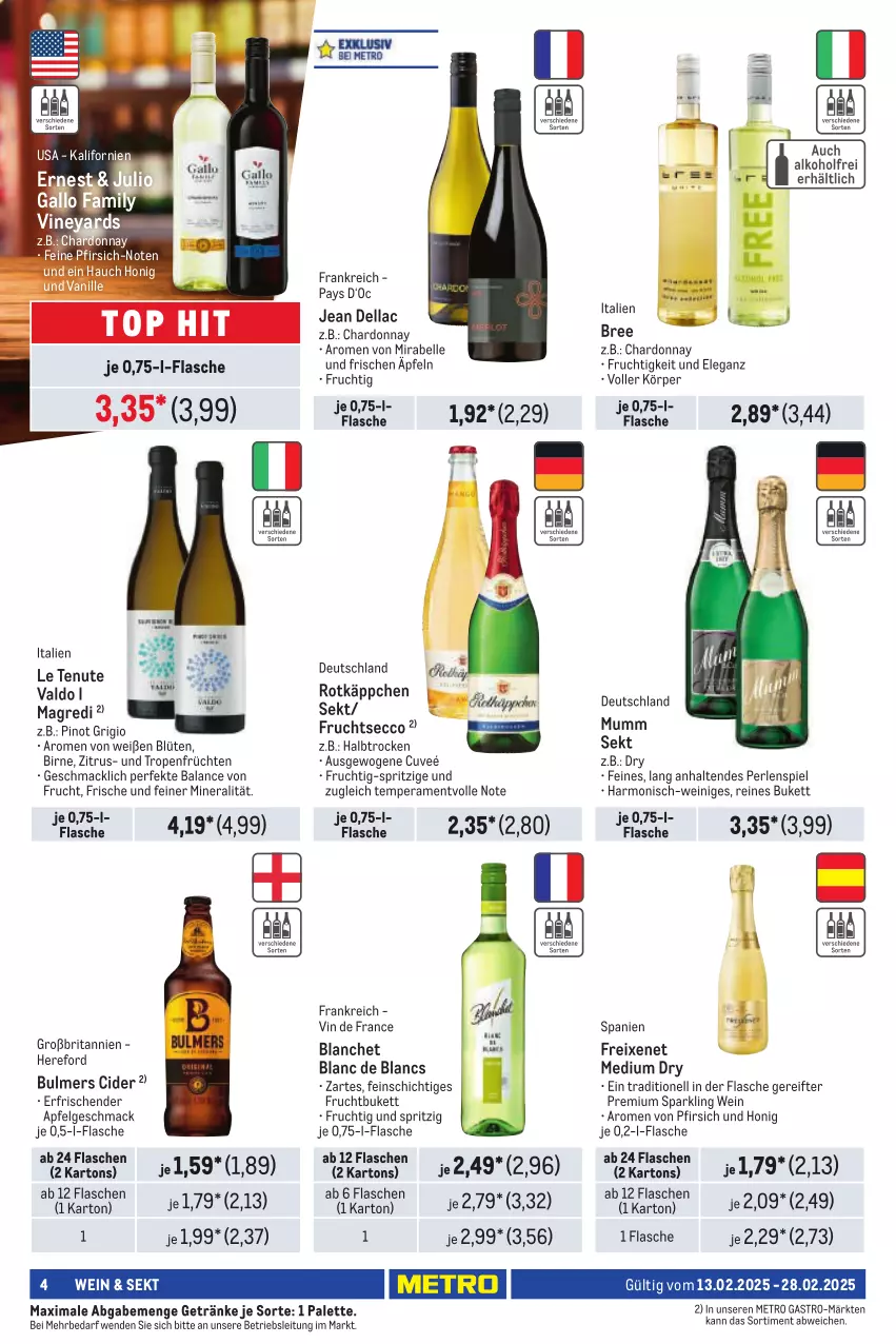 Aktueller Prospekt Metro - Händler Journal - von 13.02 bis 28.02.2025 - strona 4 - produkty: apfel, Blüte, bree, brita, chardonnay, cider, de blancs, dell, ecco, elle, flasche, freixenet, frucht, früchte, früchten, fruchtsecco, gallo, gallo family, getränk, getränke, honig, LG, mac, Metro, metro gastro, mumm, Palette, perlen, pfirsich, Pinot, pinot grigio, rotkäppchen, sekt, Ti, valdo, vanille, vin de france, wein