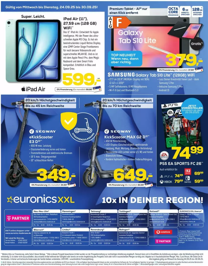 Aktueller Prospekt Euronics - Prospekte - von 24.09 bis 30.09.2025 - strona 12 - produkty: Apple, Apple Pencil, deo, elle, ente, frontkamera, gsw, Intel, ipad, ipad air, kamera, Sport, tablet, Ti, trommel, WICK