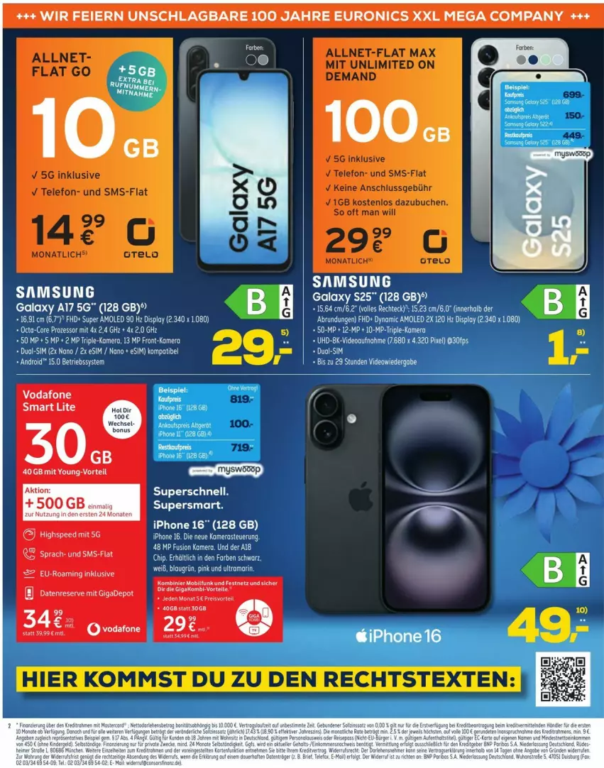 Aktueller Prospekt Euronics - Prospekte - von 24.09 bis 30.09.2025 - strona 2 - produkty: aeg, deo, dual-sim, eier, ente, euronics xxl, iphone, rama, Samsung, samsung galaxy, sim, Ti, uhd, vodafone, Yo