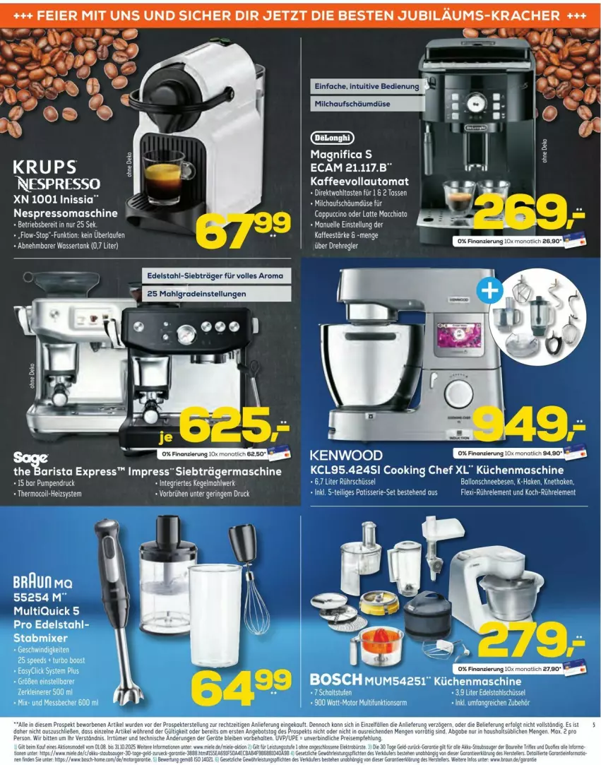 Aktueller Prospekt Euronics - Prospekte - von 24.09 bis 30.09.2025 - strona 5 - produkty: auto, bosch, edelstahl, elle, espresso, Germ, kaffee, kaffeevollautomat, Kette, krups, küche, Küchen, küchenmaschine, Laufen, leine, LG, milch, Mixer, nespresso, ring, rum, sauce, stabmixer, Ti, wasser, wassertank, Zerkleinerer
