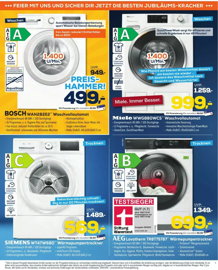 Aktueller Prospekt Euronics - Prospekte - von 24.09 bis 30.09.2025 - strona 7 - produkty: aeg, AEZ, angebot, auer, auto, Bau, baumwolle, beere, beeren, bett, bettwäsche, bosch, bügel, eier, eis, elle, ente, gefu, kracher, leine, miele, monati, Rauch, rosen, Sport, Ti, tisch, Trockner, trommel, wärmepumpentrockner, waschvollautomat, wasser, wolle