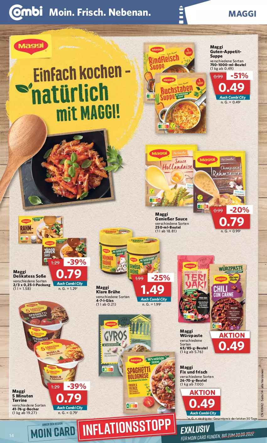 Aktueller Prospekt Combi - Prospekte - von 17.10 bis 22.10.2022 - strona 14 - produkty: Becher, beutel, Brühe, eis, maggi, maggi fix, reis, sauce, Soße, suppe, terrine, Ti, ZTE