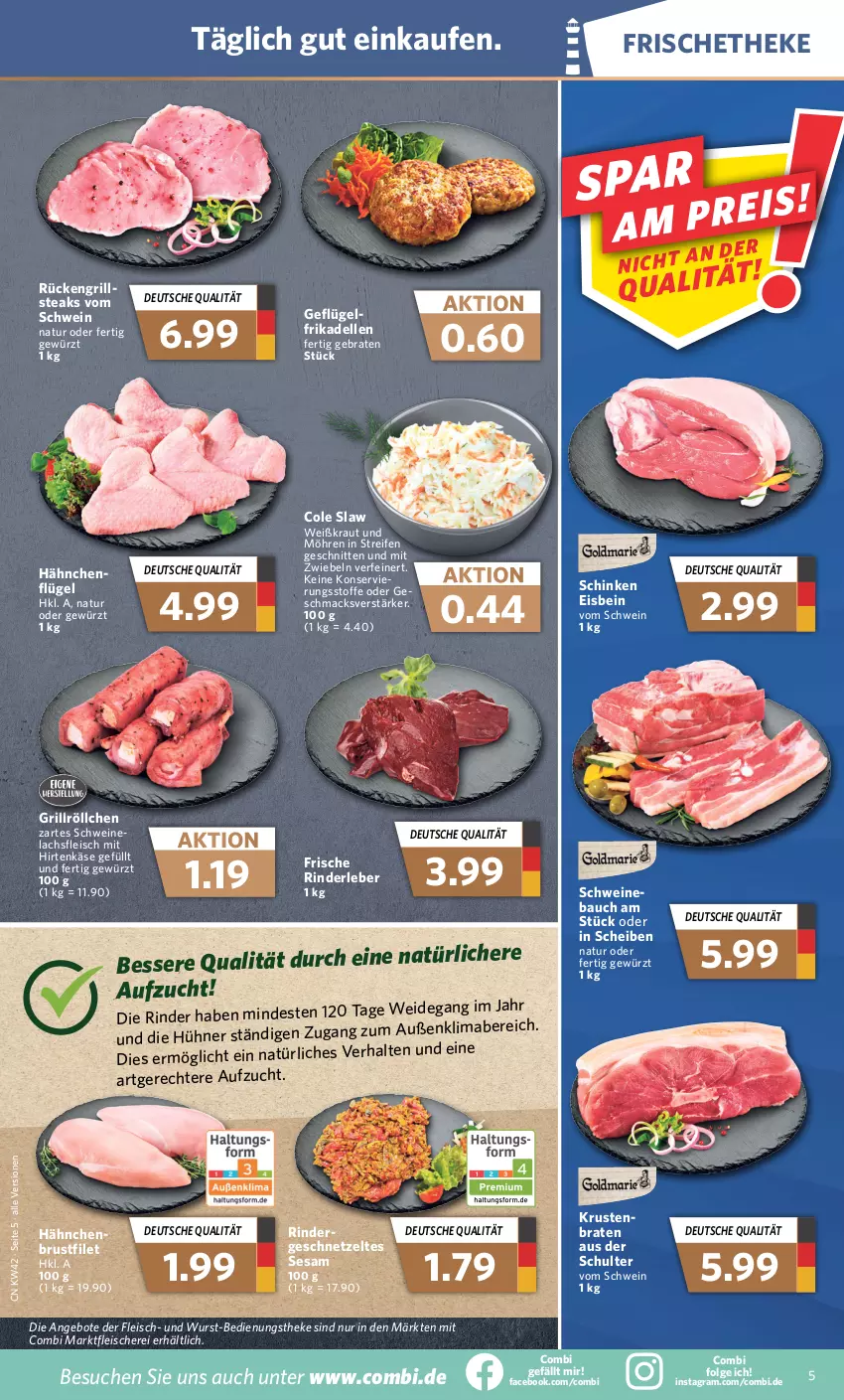 Aktueller Prospekt Combi - Prospekte - von 17.10 bis 22.10.2022 - strona 5 - produkty: angebot, angebote, Bau, braten, brustfilet, dell, eis, elle, filet, fleisch, Fleischerei, frikadellen, Geflügel, geschnetzeltes, gewürz, grill, hirtenkäse, hühner, Käse, Kraut, lachs, LG, mab, mac, mit zwiebeln, möhren, natur, reifen, rind, rinder, Rinderleber, Schere, schinken, schnitten, schwein, schweine, sesam, steak, steaks, Ti, wein, weine, wurst, Zelt, zwiebel, zwiebeln