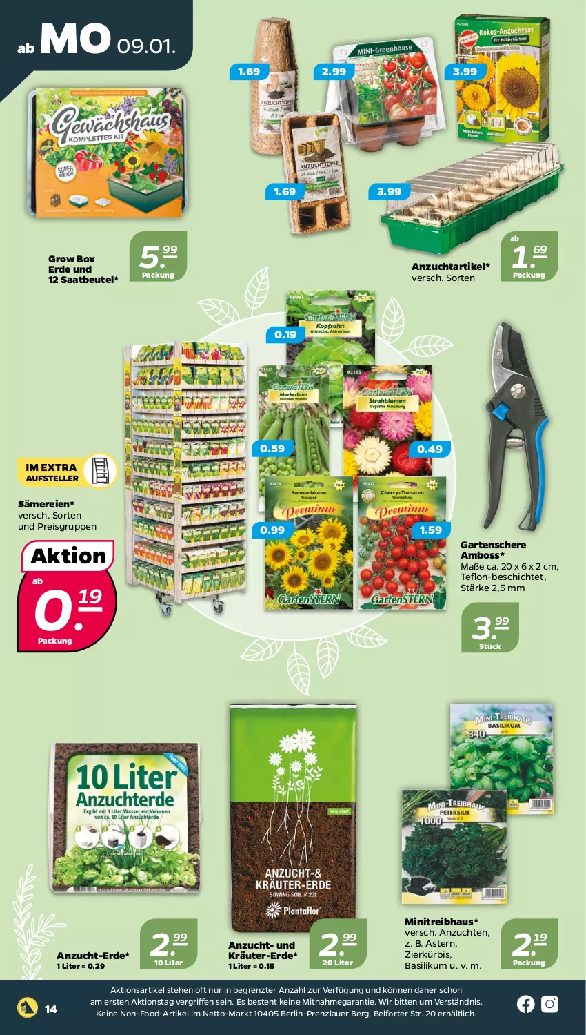 Aktueller Prospekt Netto - Woche 2 - von 09.01 bis 14.01.2023 - strona 14 - produkty: auer, basilikum, beutel, boss, eis, erde, Garten, Gartenschere, kräuter, Kürbis, reis, Schere, Ti, ZTE