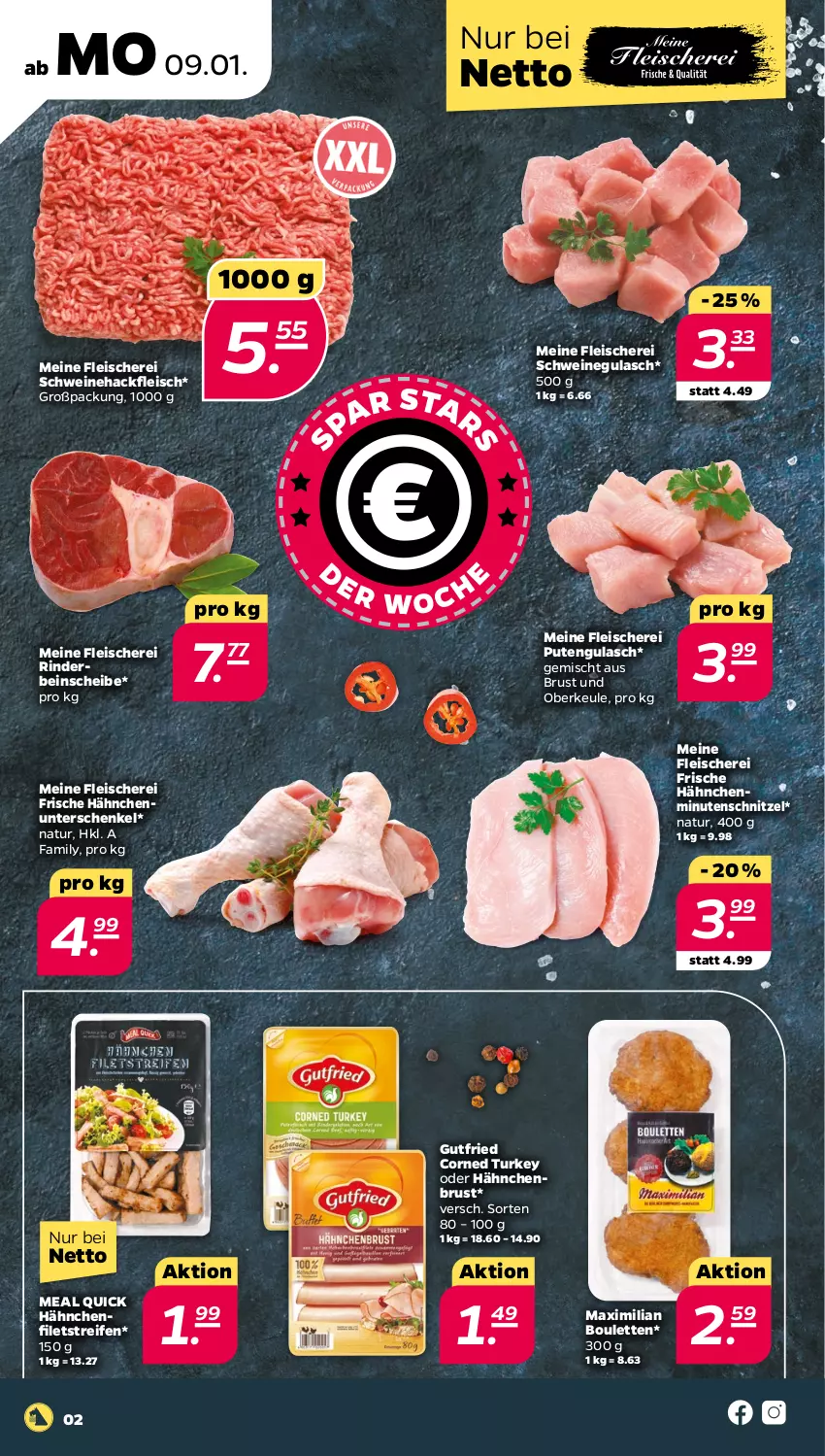 Aktueller Prospekt Netto - Woche 2 - von 09.01 bis 14.01.2023 - strona 2 - produkty: eis, filet, filets, fleisch, Fleischerei, Frische Hähnchen, gulasch, gutfried, hackfleisch, hähnchenbrust, henkel, minutenschnitzel, natur, pute, reifen, rind, rinder, schenkel, Schere, schnitzel, schwein, schweine, schweinegulasch, Schweinehackfleisch, Ti, wein, weine