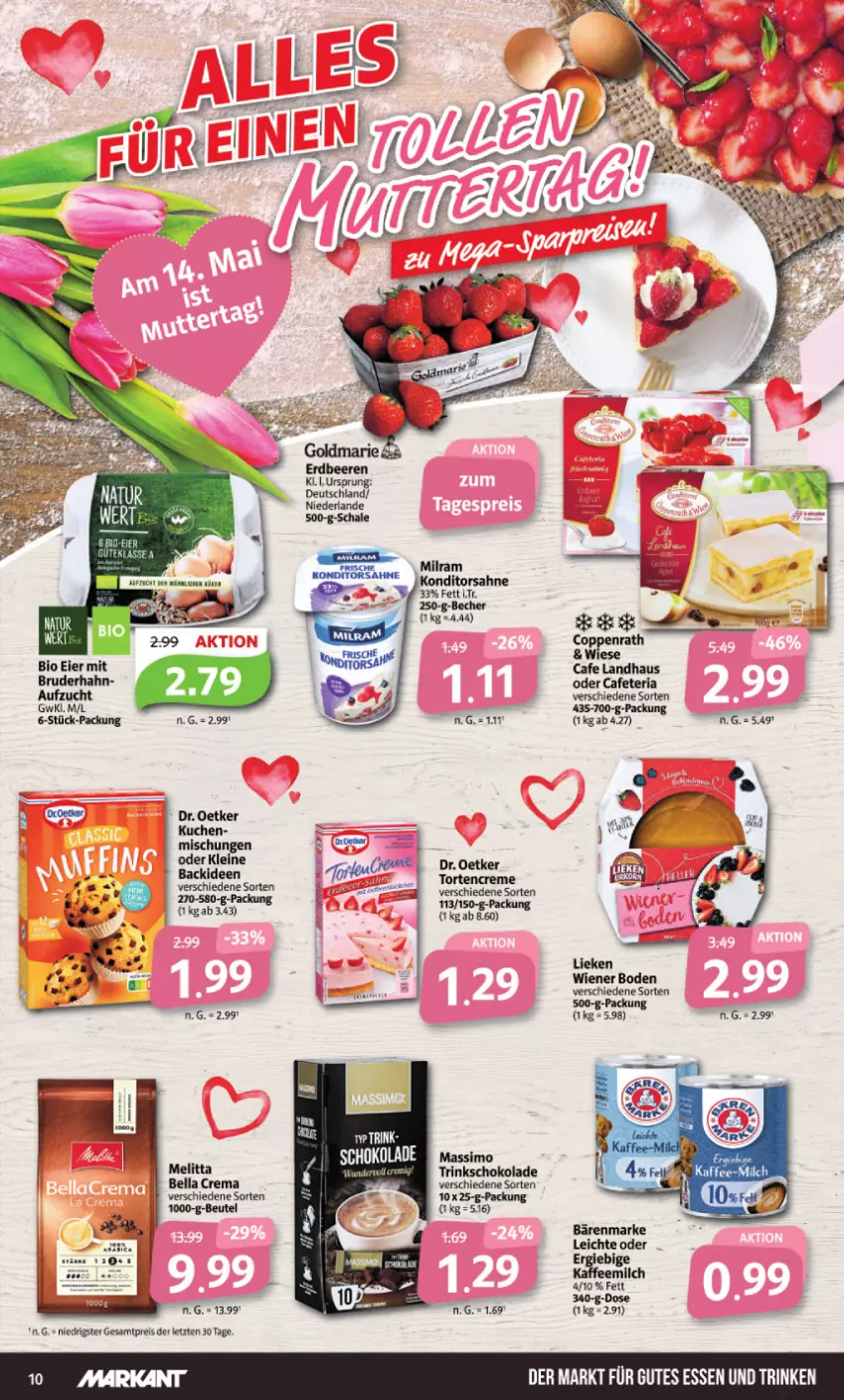 Aktueller Prospekt Markant - Prospekte - von 08.05 bis 13.05.2023 - strona 10 - produkty: beere, beeren, bella crema, beutel, bio, creme, Dr. Oetker, eier, erdbeere, erdbeeren, gutes essen, kuchen, leine, melitta, Ria, schoko, schokolade, sim, torte