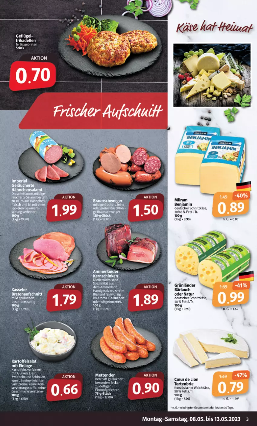 Aktueller Prospekt Markant - Prospekte - von 08.05 bis 13.05.2023 - strona 3 - produkty: braten, brie, deutscher schnittkäse, eier, eintopf, eis, französischer weichkäse, grünländer, gurke, gurken, kartoffel, kartoffelsalat, Käse, lion, milram, natur, reis, salat, schinken, schnittkäse, Ti, topf, torte, weichkäse, ZTE, zwiebel, zwiebeln