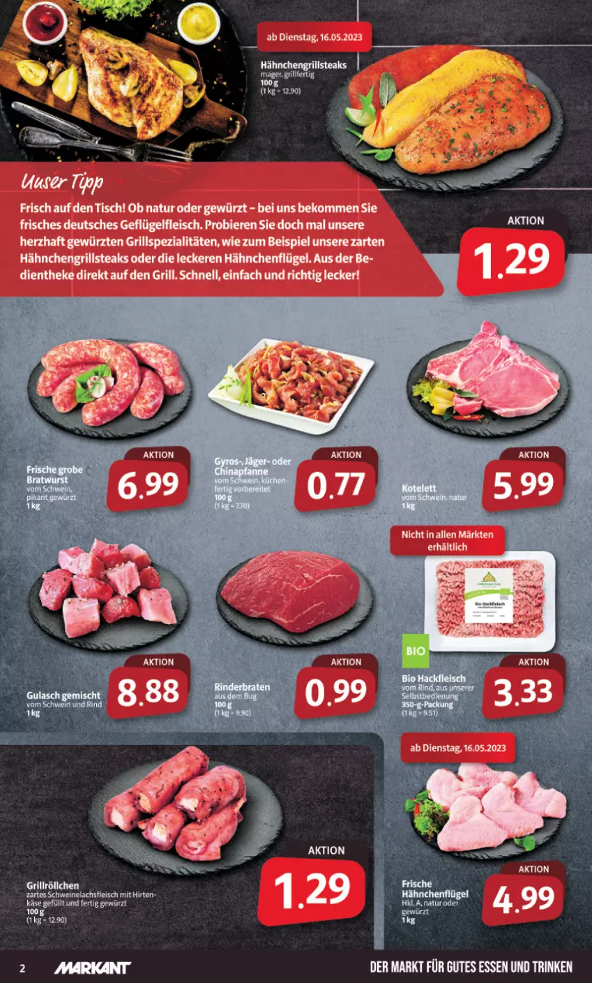 Aktueller Prospekt Markant - Prospekte - von 15.05 bis 20.05.2023 - strona 2 - produkty: beko, bier, Biere, eis, fleisch, Geflügel, gewürz, grill, gutes essen, hähnchenflügel, Käse, lachs, natur, schwein, schweine, Schweinelachs, Spezi, steak, steaks, Ti, tisch, wein, weine, ZTE